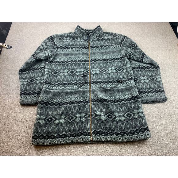 Denim & Co. Womens Small Gray‎ Aztec Fuzzy Full Zip Sweater - Picture 3 of 10